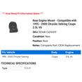 thumbnail image 2 of Rear Engine Mount - Compatible with 1995 - 2000 Chrysler Sebring Coupe 2.5L V6 1996 1997 1998 1999, 2 of 2