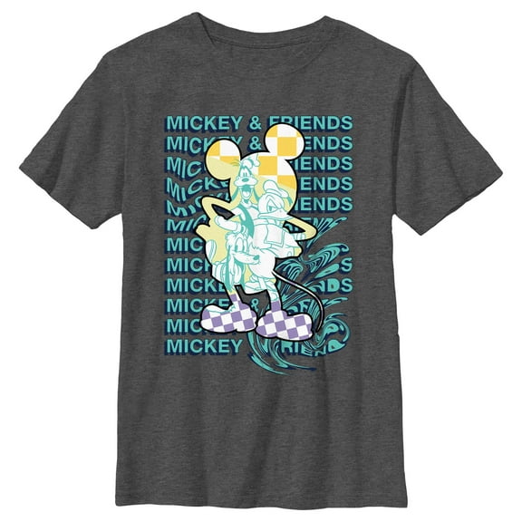 Boy's Mickey & Friends Warped Silhouette  Graphic Tee Charcoal Heather X Large