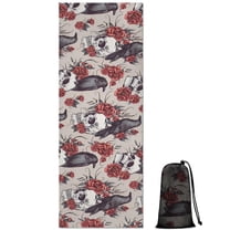 Beige Skull Crow Flower Pattern Hot Yoga Mat Towel Non Slip for Hot Yoga - Quick-Drying Yoga Mat Cover with 4 Corner Pockets with Travel Bag - Hot Yoga Towel Non Slip 70"x26"