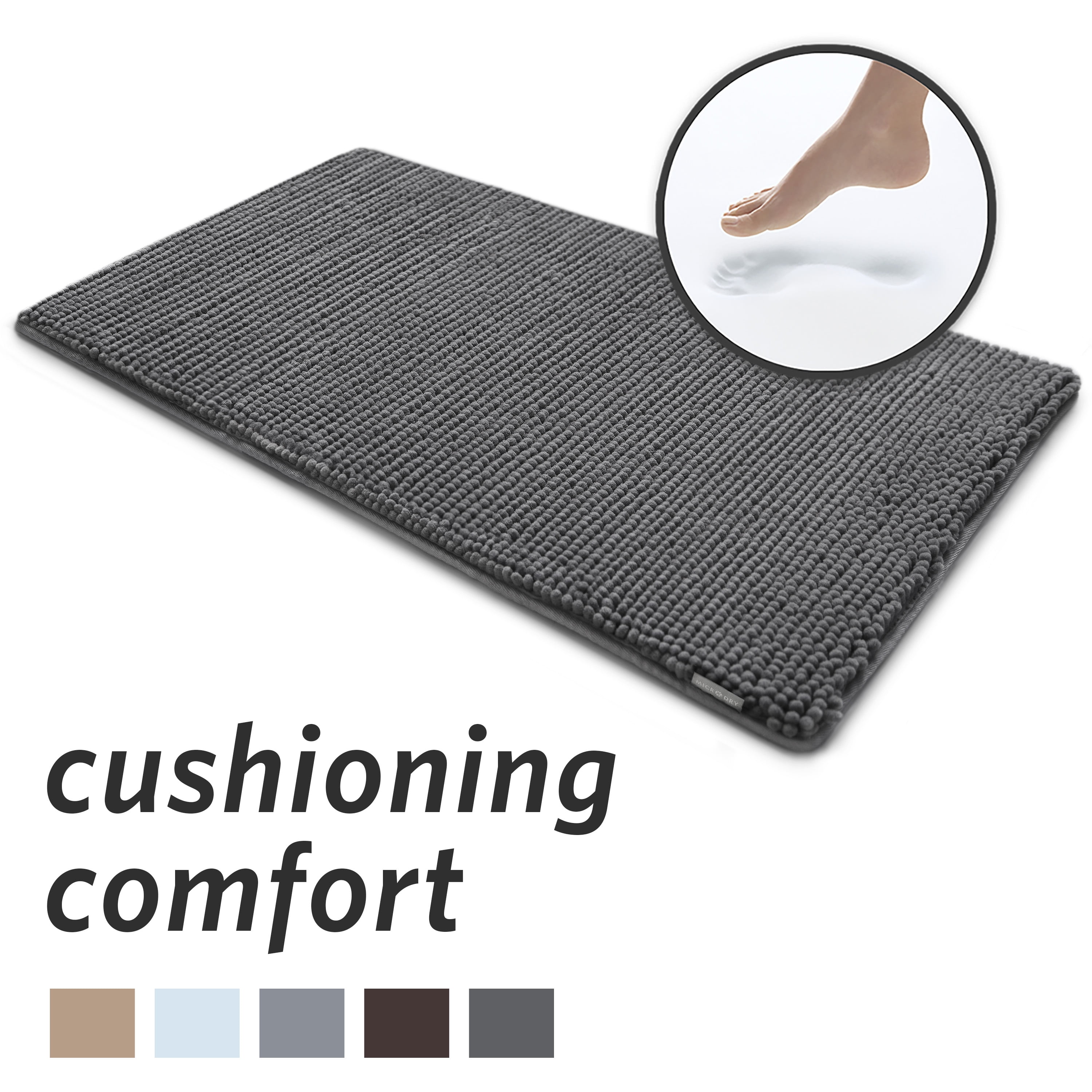 Microdry Gray Memory Foam NonSlip Bath Mats, 34" x 20" (2 Piece)