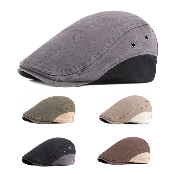 harmtty Newsboy Cap Retro Patchwork Breathable Adjustable British Style Sun Solid Color Spring Autumn Men Beret Flat Hat for Shopping Black