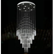 FINE MAKER 10-Light Crystal Stainless Steel Raindrop Chandelier