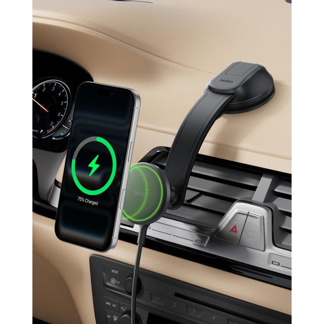 Cargador de coche inalámbrico Belkin MagSafe, soporte para teléfono negro