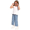 thumbnail image 5 of Taybagh Toddler Outfits for Girls Patchwork Summer Plus Size 2 Piece Sets Sleeveless Top Straight Leg Long Jeans with Bow Embroidery White 5-6 Years, 5 of 8