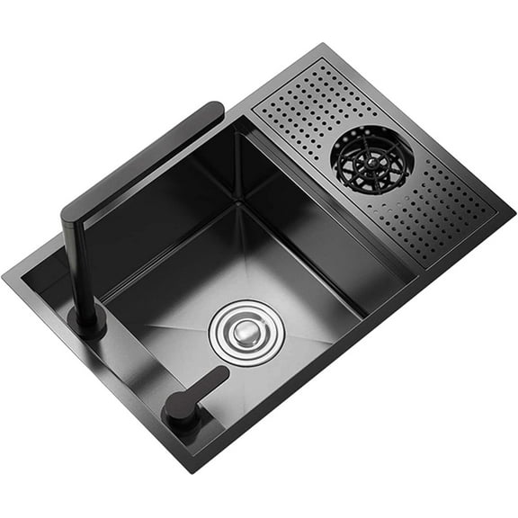 Nano Black Hidden Mini Bar/Cafe/RV/balcony Sink with Up and Down Faucet and Glass Rinser Set