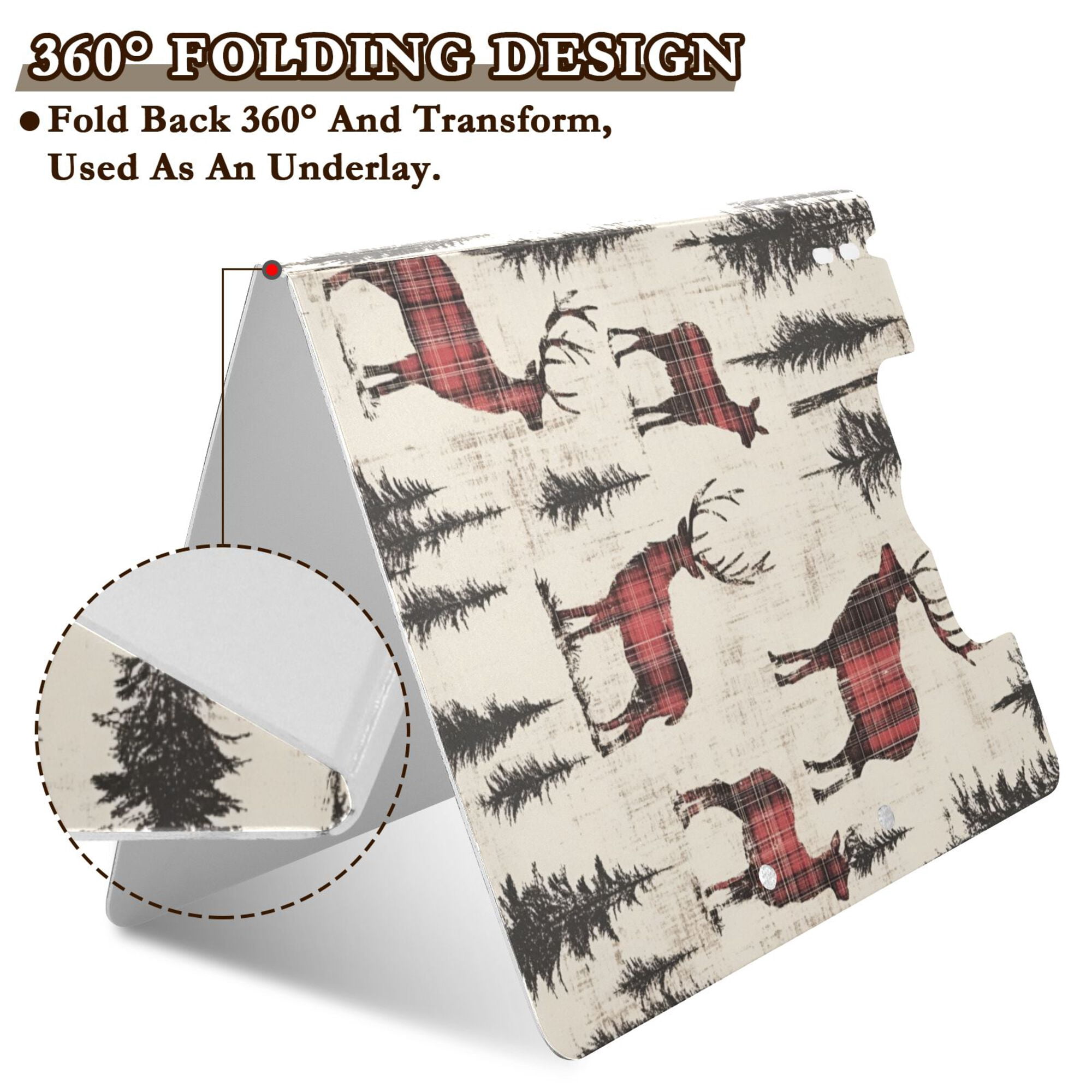 FORMRS A4 Clipboard Folder with Pen Holder Horizontal Foldable School Office Binder, Plaid Deer