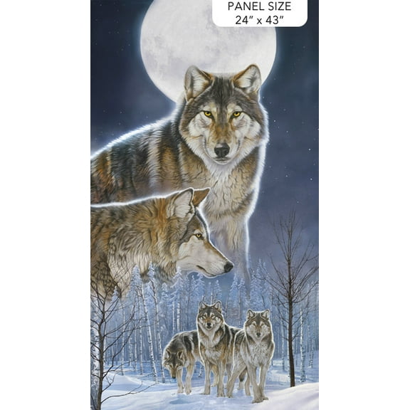 24" X 43" Panel Wild at Heart Wolf Pack in Snow Winter Moon Northcott Cotton Fabric Panel (DP28190-46)