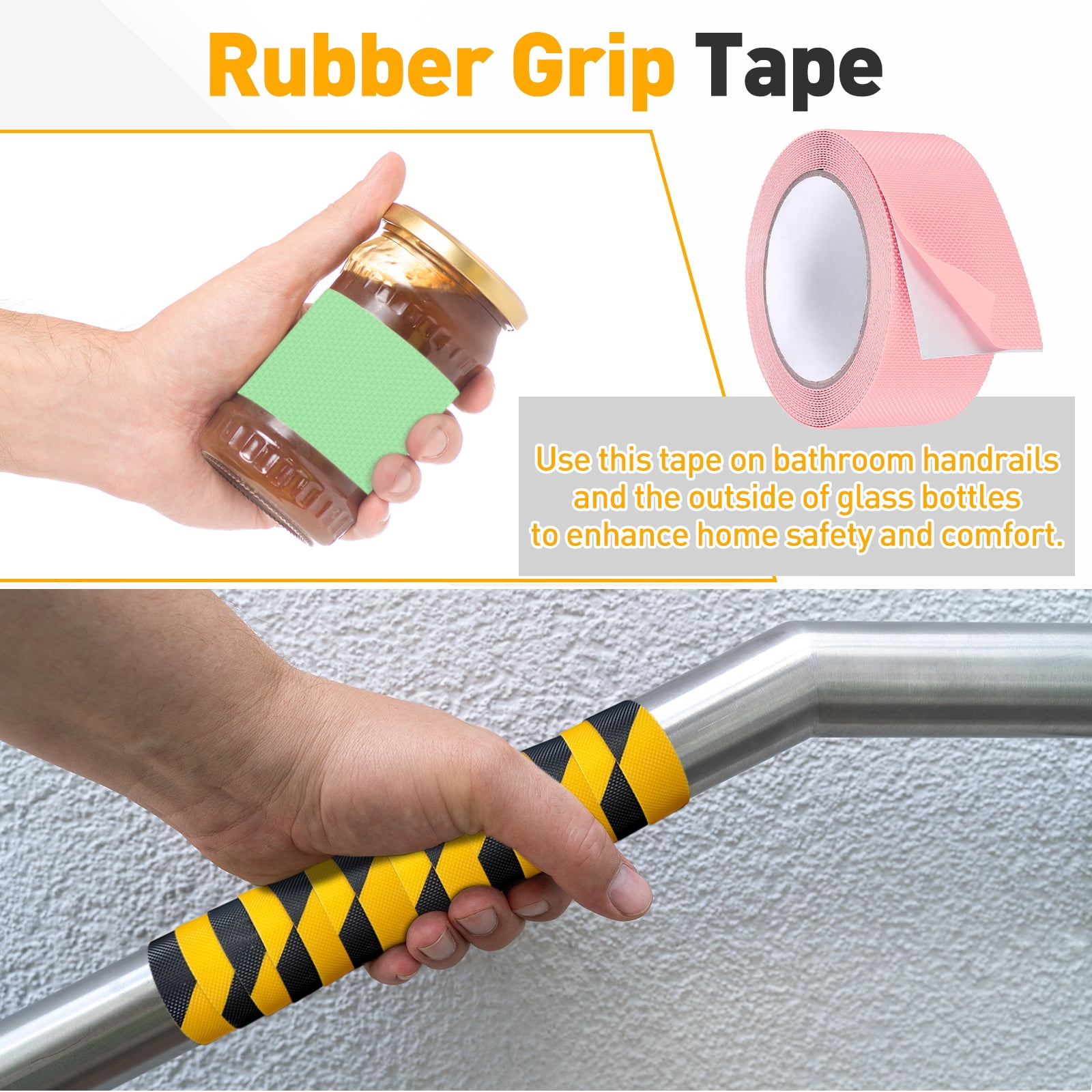 Uxcell 2 Pack Rubber Grip Tape, 2 in x 16 ft Non-Slip Tape with Texture Waterproof Adhesive Non-Abrasive Grip Tapes for DIY Tool, Indoor & Outdoor Stair Steps, Ramp, Pink