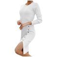 thumbnail image 1 of Pompotops Robe Décontractée Mode Femme à Manches Longues avec Boutons, Fendue, Col Fendu, 1 of 9