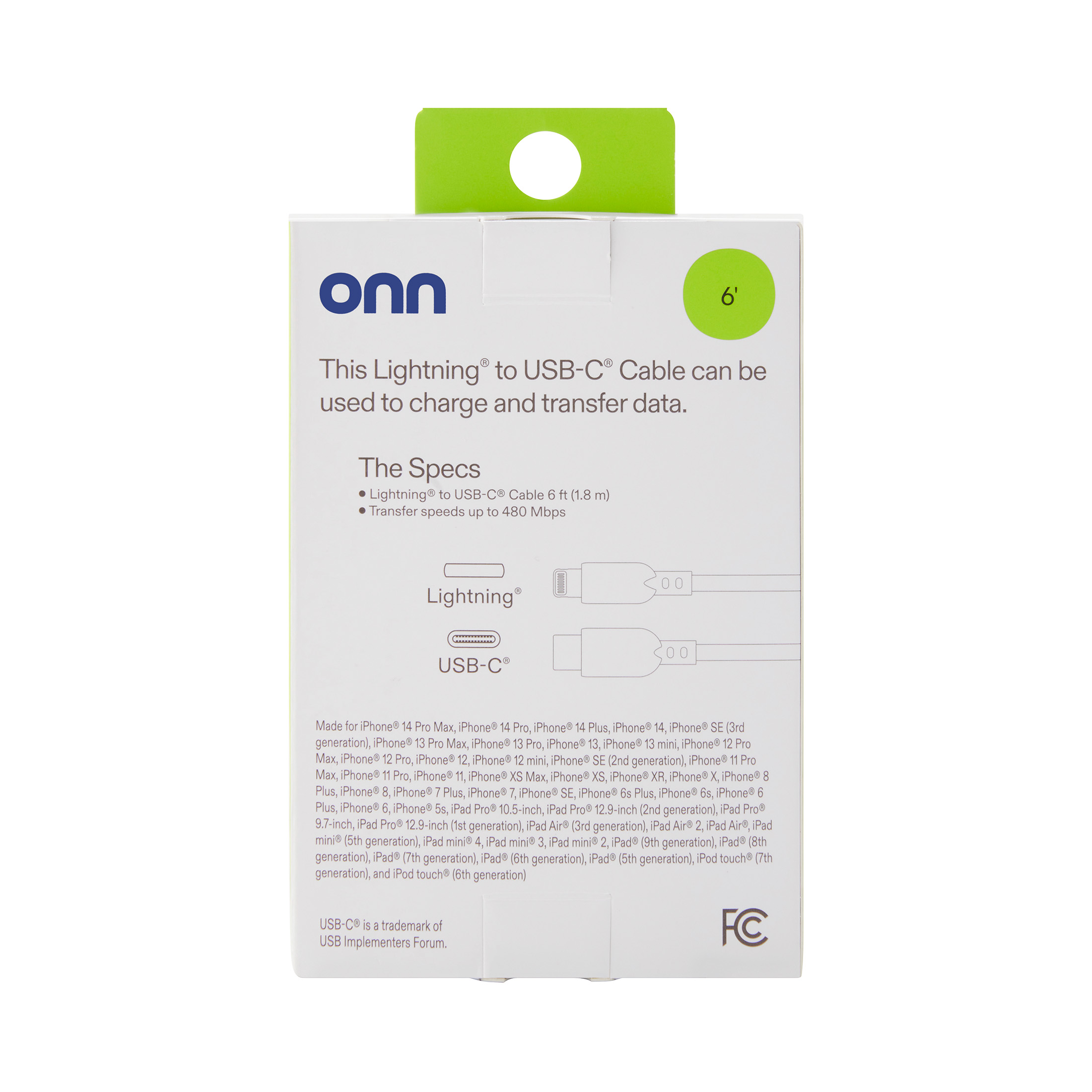 onn 6-Foot Lightning to USB-C Cable, MFI Certified, White photo 7