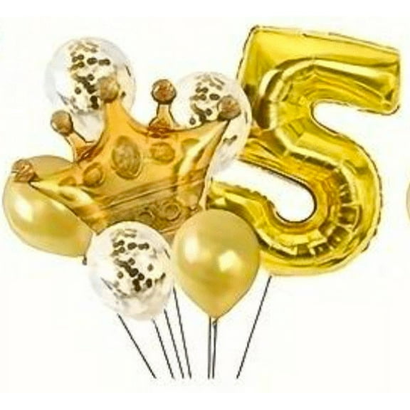 32 Inch large foil Rose Gold, Gold Number crown Balloons (No. 5)
