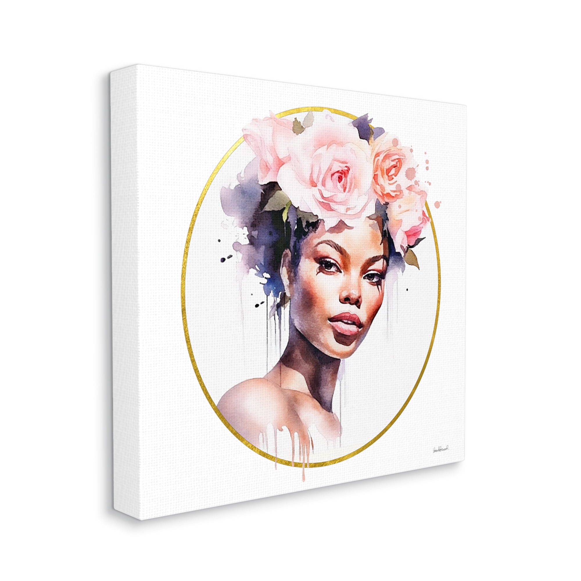 Stupell Industries Girl with Roses Portrait Botanical & Floral Painting Gallery Wrapped Canvas Print Wall Art, 17 x 17
