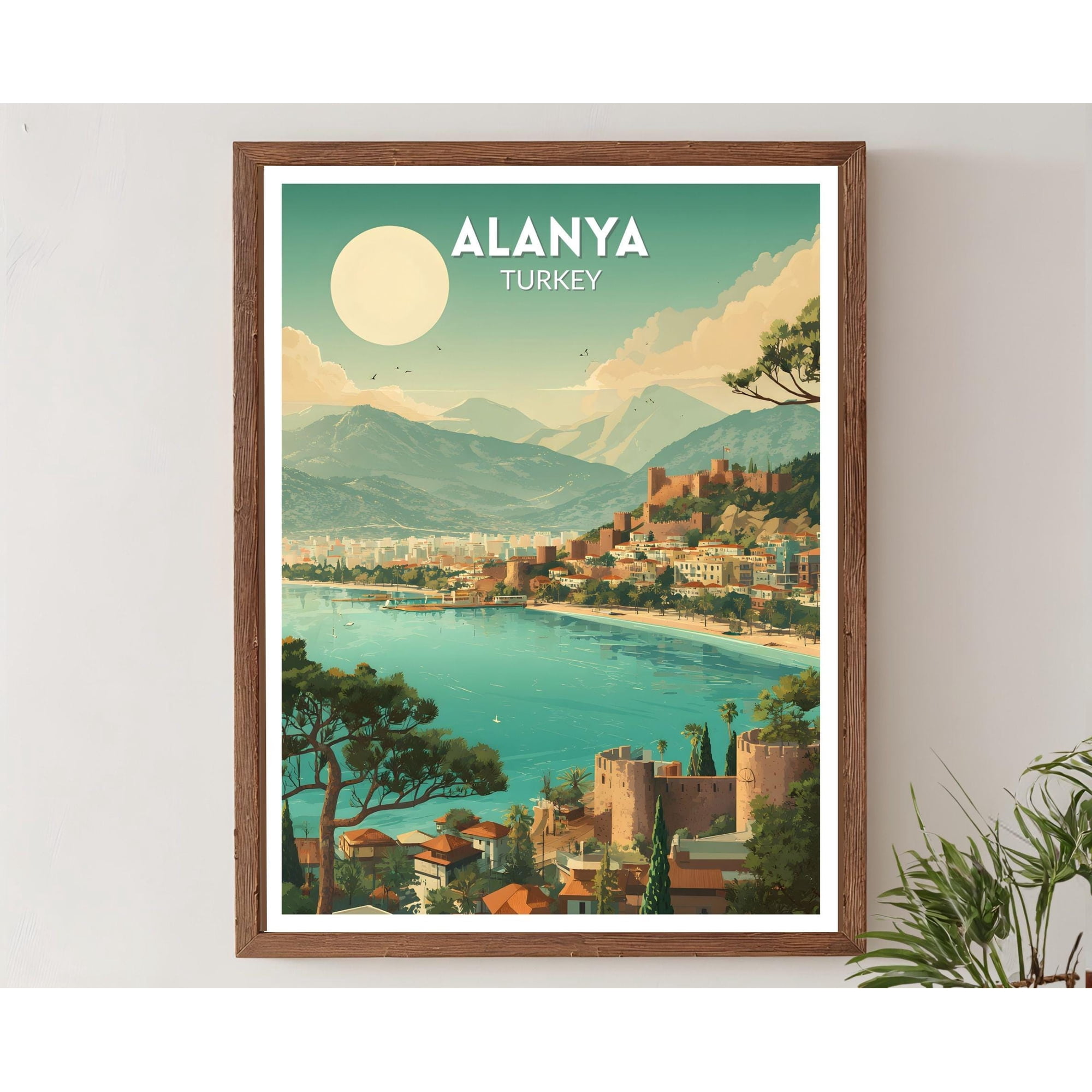 Alanya Turkey Retro Travel Mid Century Modern Vintage Coastal Art Asia Travel Wall Art Poster , Poster Print Only