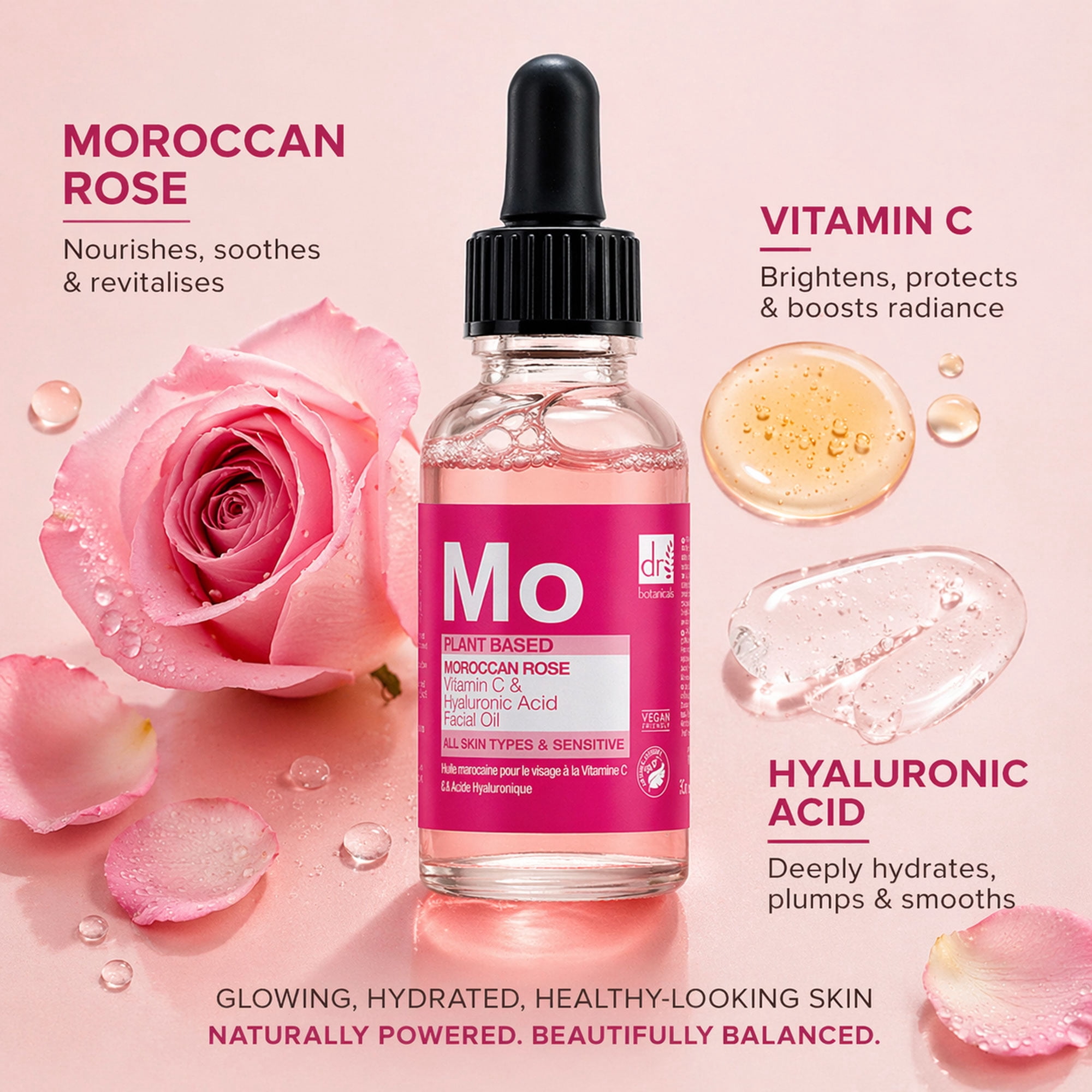 Dr Botanicals, Moroccan Rose Superfood Facial Oil, 91.8% Natural