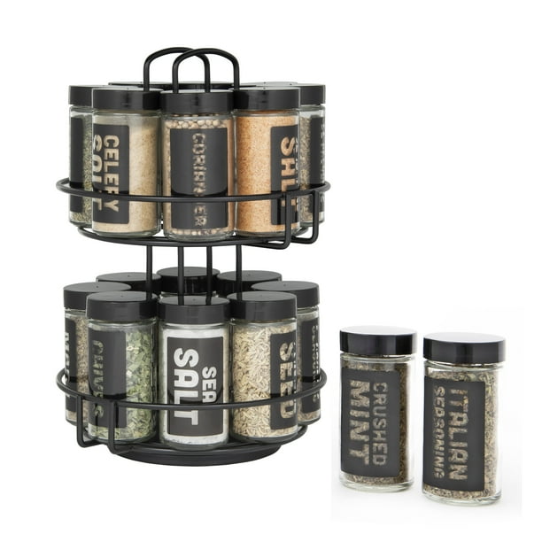 Kamenstein 16 Jar Black Spice Rack Spices Included