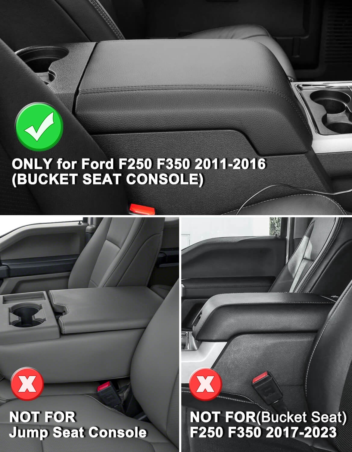 KBH Center Console Cover for 2011-2016 Ford F250 Super Duty, Black Leather Armrest Lid Cushion Pad for F350 F450 F550 Accessories