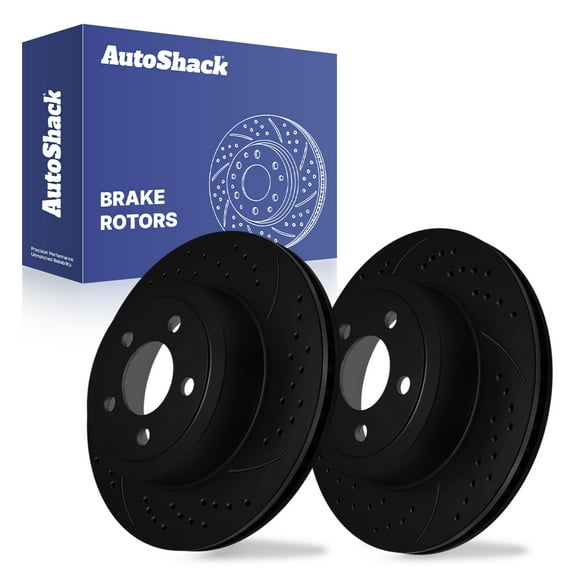 AutoShack Rear Vented Drilled & Slotted E-Coated Brake Rotors Black Finish 2-PC Set Replacement for 2006-2023 Dodge Charger 2005-2023 Chrysler 300 2005-2008 Dodge Magnum NightGuard 12.59" (319.8 mm)