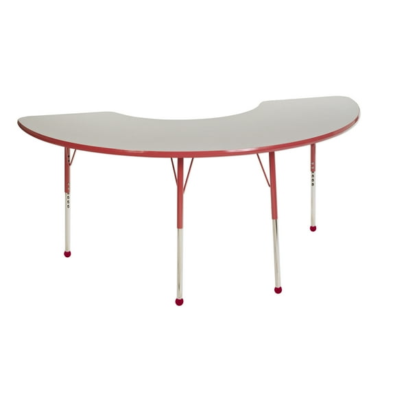 36in x 72in Half Moon Everyday T-Mold Adjustable Activity Table Grey/Red - Toddler Ball with Six 10in Stack Chairs Red - Ball Glide