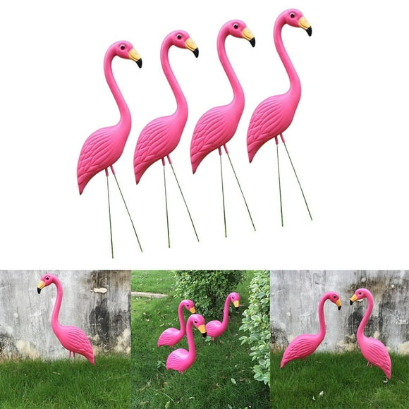 4 Pieces Retro Pink Flamingo Garden Stakes Outdoor Statues Ornaments Gardening Art Christmas Whimsical Gifts