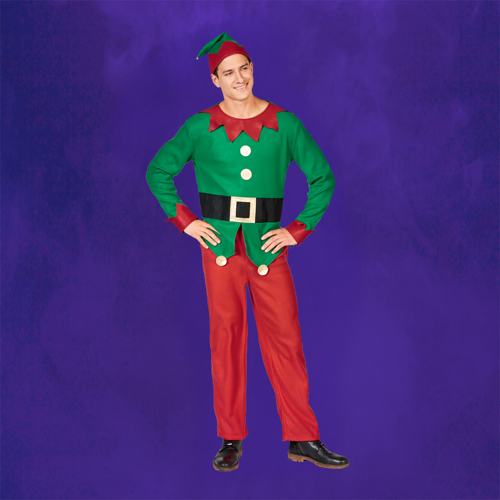 Northlight 45" Red and Green Men's Elf Costume With a Christmas Santa Hat - Plus Size