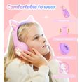 thumbnail image 2 of Riwbox CF9 Auriculares Bluetooth para niños con orejas de gato con luz LED, límite de volumen seguro de 85 dB, micrófono incorporado y micrófono de pluma para llamadas, auriculares inalámbricos y con, 2 of 5