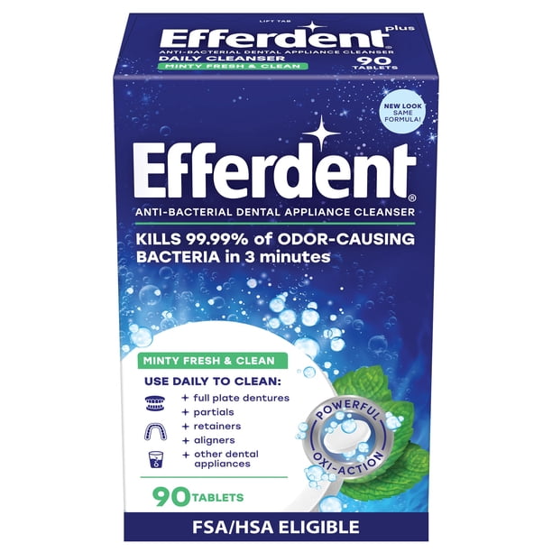Tabletas limpiadoras para dentaduras Efferdent sabor menta fresca, 90 unidades