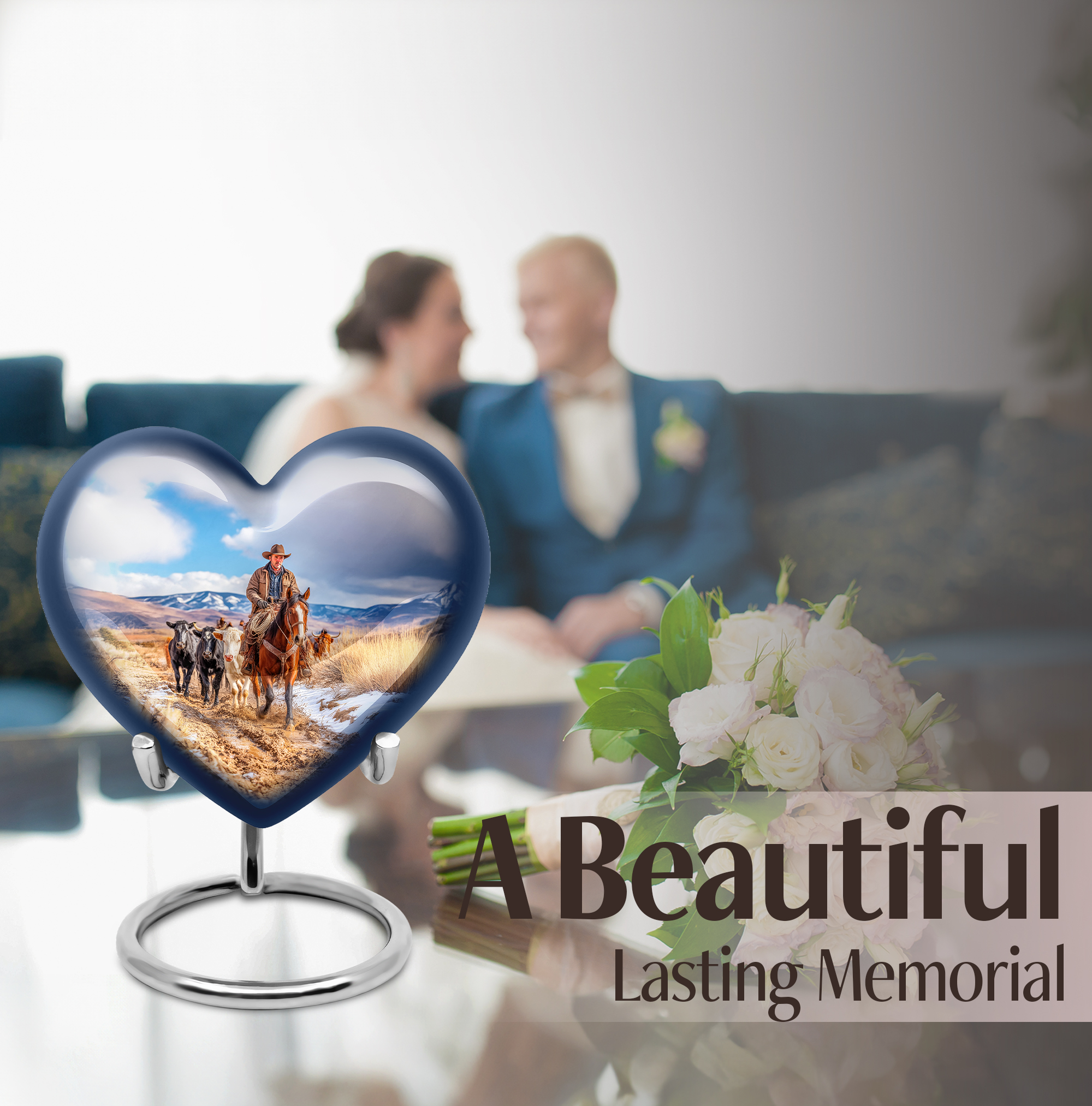 SABURIAL Cowboys Little Funeral Urns for Human Ashes Adult Female Mom - Decorative Keepsake Burial Urn for Adult Ashes Men - Large Cremation Urns for Women - Combo of 8 Inch & 3 Inch