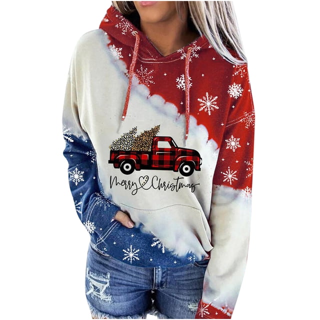 TIWEKE Mode Sweat à Capuche de Vacances pour Femmes avec Imprimé Graphique de Verre Festif et Design Contrasté, Tailles P