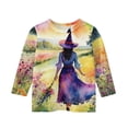 thumbnail image 3 of Abcomgle Girls Halloween Shirts Size 6 Spooky Witches Graphic Shirts for Kids Girls Crewneck 3/4 Sleeve T-Shirts for Girls Fall Funny Holiday Blouses for Girls, 3 of 4