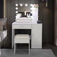 thumbnail image 6 of Vanity Set with 10 LED Bulbs Lighted Mirror, Makeup Table with Cushioned Stool, Dressing Table Dresser Desk with 3 Storage Shelves, 1 Drawer and 1 Cabinet for Women, Girls, Bedroom, White, 6 of 7