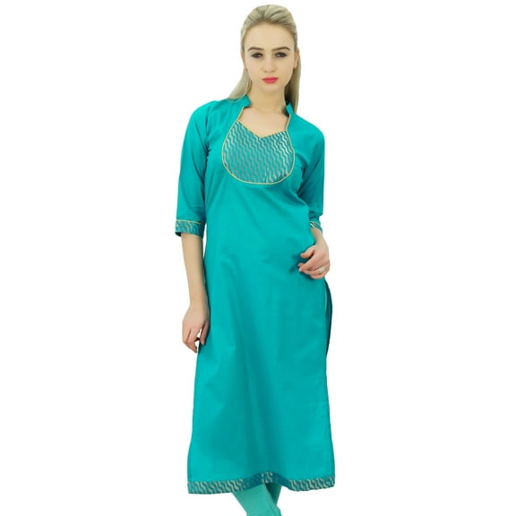 Phagun Aqua Green Solid Straight Kurti Indian Casual Cotton Women's Clothing-4