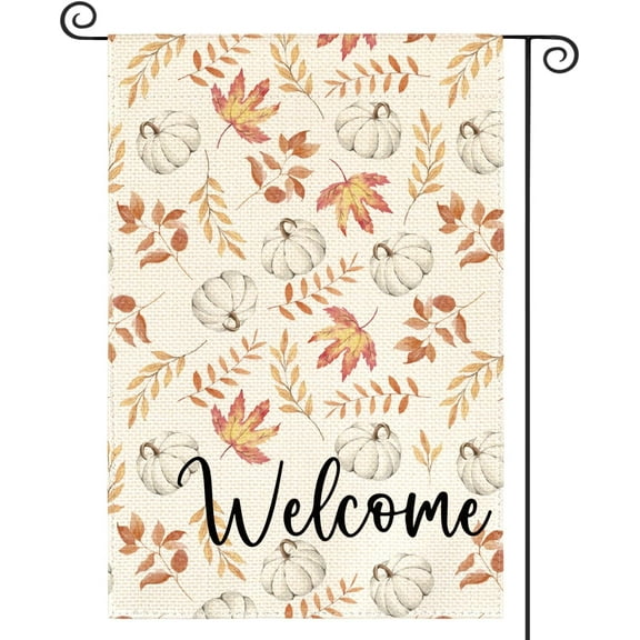 Shmbada Fall Garden Flag 12x18 Inch Double Sided Outside, Welcome Autumn Pumpkin Maple Leaf Seasonal Yard Outdoor Flag