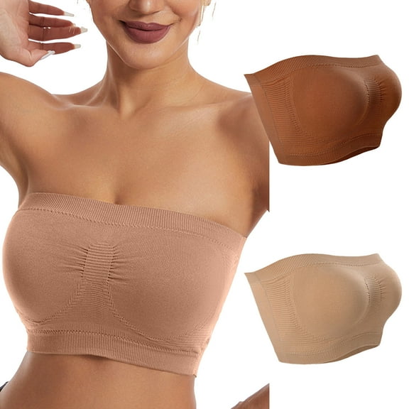 EOYWHK 2PC Strapless Bras for Women, 2PC Ladies Graceless Comfortable No Steel Ring Breathable Gathering Bra Woman Underwear Tube Top