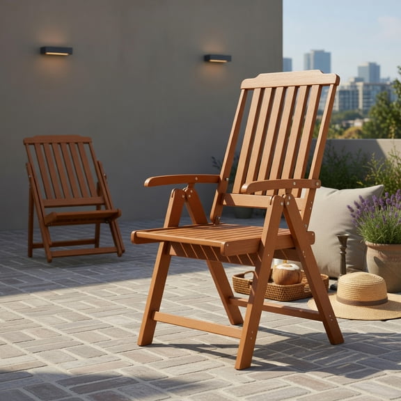 Hommoo Foldable HDPE Outdoor Patio Dining Chair with Armrests, All-Weather, Rustproof, Space-Saving, Brown