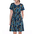 thumbnail image 1 of Balery Blue Leaves A Vestidos sueltos de manga corta para mujer, vestidos de verano 2025, vestidos casuales de corte A con vuelo., 1 of 6