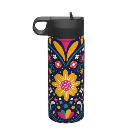 

Uemuo Cinco De Mayo Floral Print 18oz Sports Insulated Kettle Water Bottle Outdoor Sports Bottle Insulated Hydration Bottle with Handle & Flip Straw