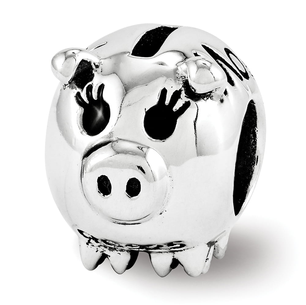 CoolJewelry Cute Sterling Silver Piggy Bank Charm Beads For Bracelets 