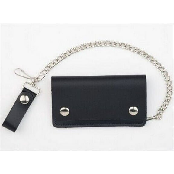 Men's 6'' Black Leather Biker Wallet w/ Chain, USA Cowhide