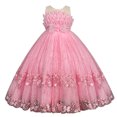 thumbnail image 1 of Filles Fleur Imprimé Bal Robe Élégante Tulle Noeud Ceinture Princesse Maxi Robe, 1 of 6
