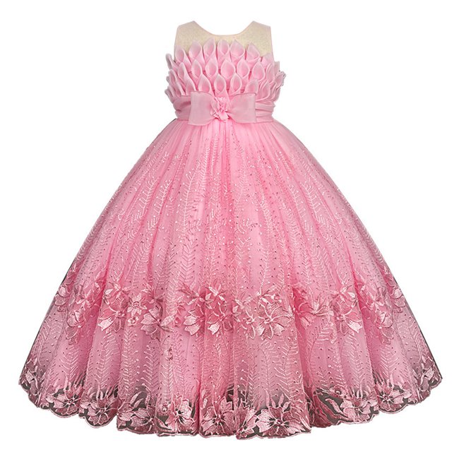 Filles Fleur Imprimé Bal Robe Élégante Tulle Noeud Ceinture Princesse Maxi Robe