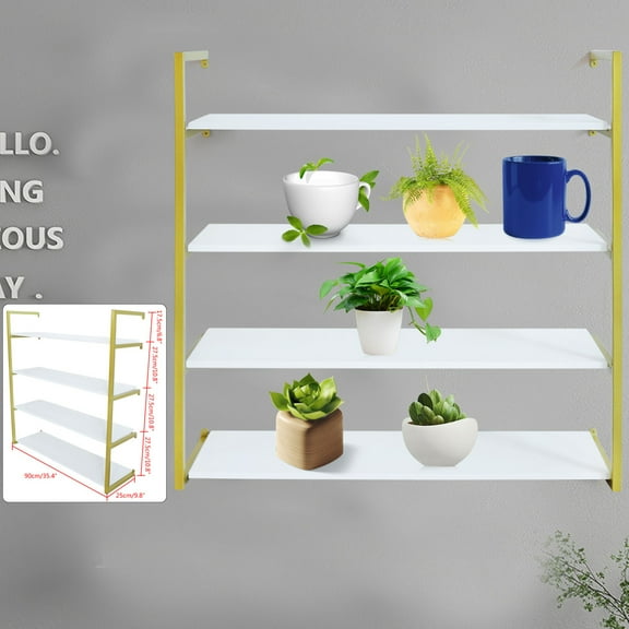 4-Story 35-Inch Gold Shelf High Load-Bearing Wall-Mounted Storage Rack Large-Capacity Storage Rack