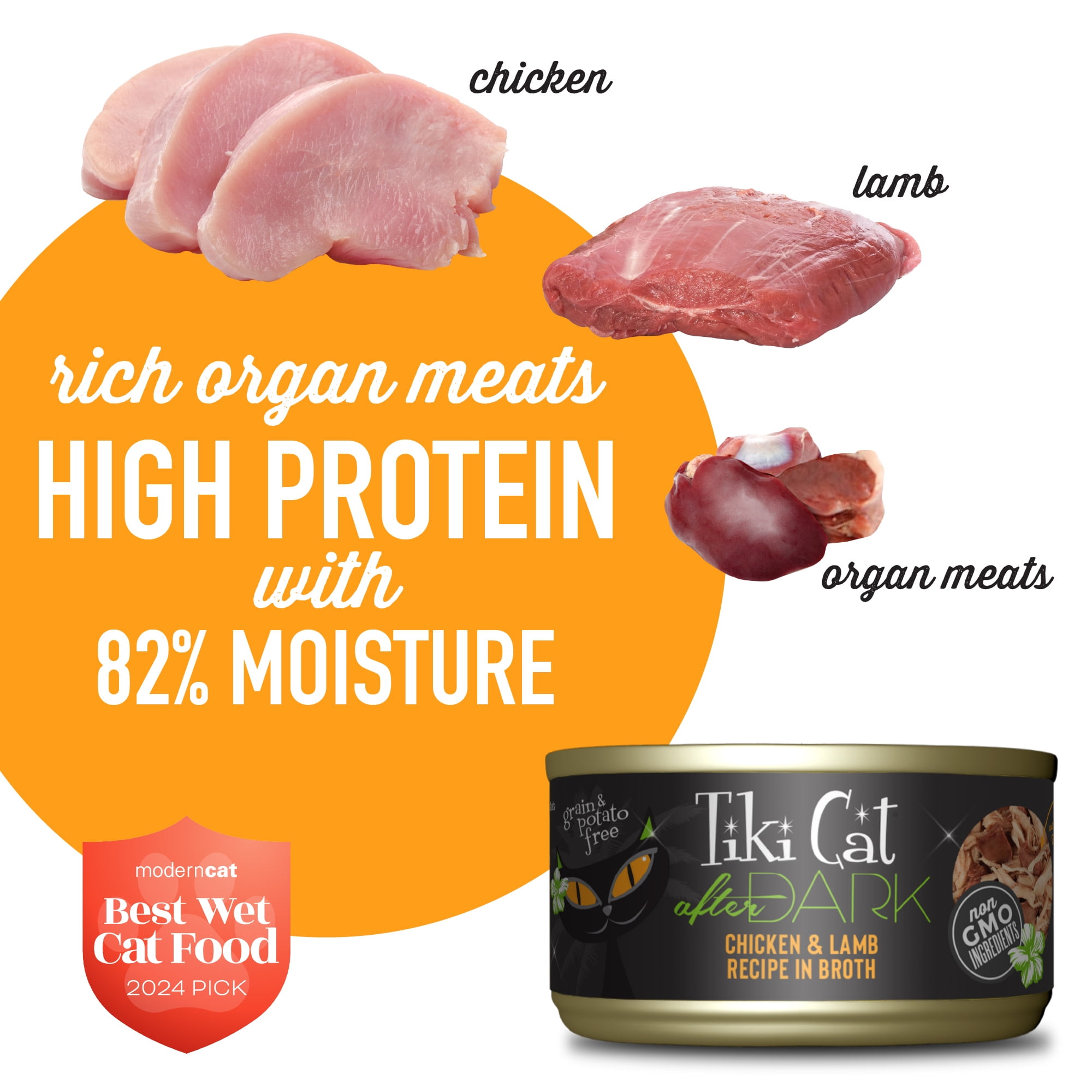 (24 pack) Tiki Cat After Dark Whole Foods Wet Cat Food, Chicken & Lamb, 2.8 oz. Can