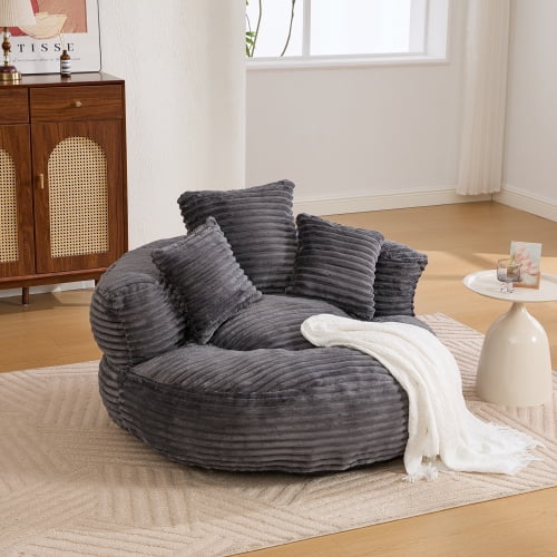 Oversized Bean Bag Chair with Armrest & 3 Pillows, Corduroy Bean Bag Sofa for Adults, High-Density Memory Foam Filling, Lazy Lounger for Bedroom, Living Room, Dorm, Dark Gray