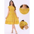 thumbnail image 2 of DARING DIVA Stylish Midi Smocked Floral Dress  L Yellow, 2 of 6