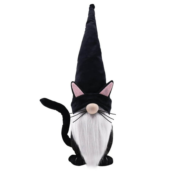 Black Cat Plush 13.5" Handmade Scandinavian Tomte Figurine Decor