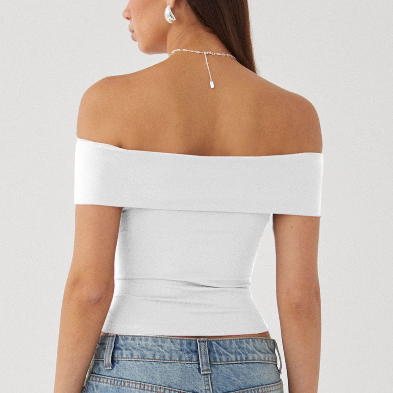 T-shirt à Épaules Dénudées pour Femmes, Haut à une Épaule Y2K - Main Image