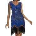 thumbnail image 2 of HKEJIAOI Robes de Cocktail Cadeau d'Anniversaire Mode Femme Aguichant Style Rétro Sequins Perles devant et derrière Robe à Franges Mode Bleu, 2 of 9