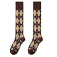 thumbnail image 1 of Women Ribbed Knee High Socks Vintage Argyle Diamond Plaid High Tube Stockings, 1 of 5