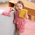 thumbnail image 5 of TOWED22 Toddler Baby Girl 12M-8Y Summer 2 Piece Set Spaghetti Strap Striped Cami & Floral Shorts Clothes(Red,6-9 M), 5 of 9