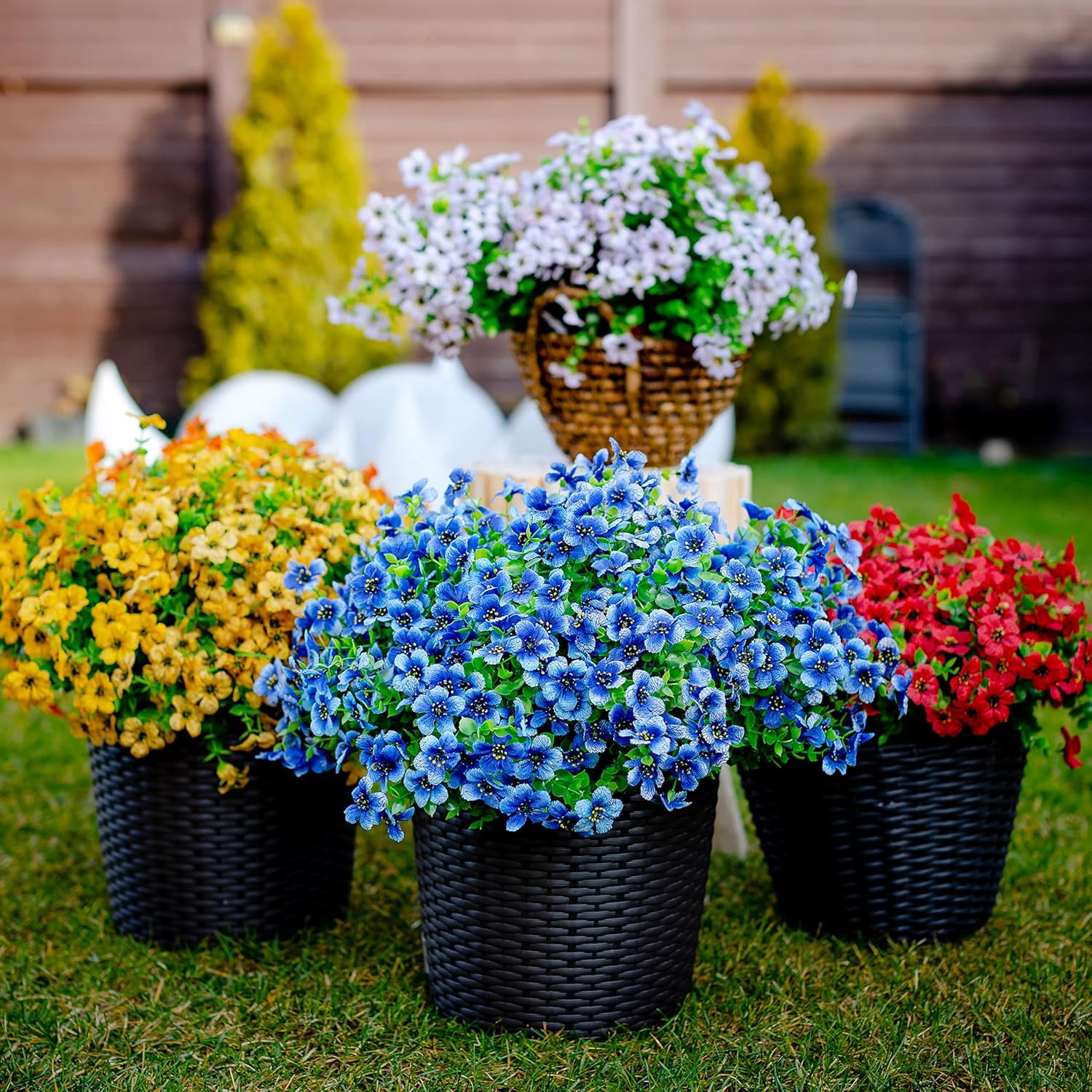 Artificial Flowers for Outdoors, 6 Bundles Artificial Plants & Flowers Outdoor, UV Resistant Faux Flowers Outdoor Fake Flowers for Outside Porch Window Box Decoration